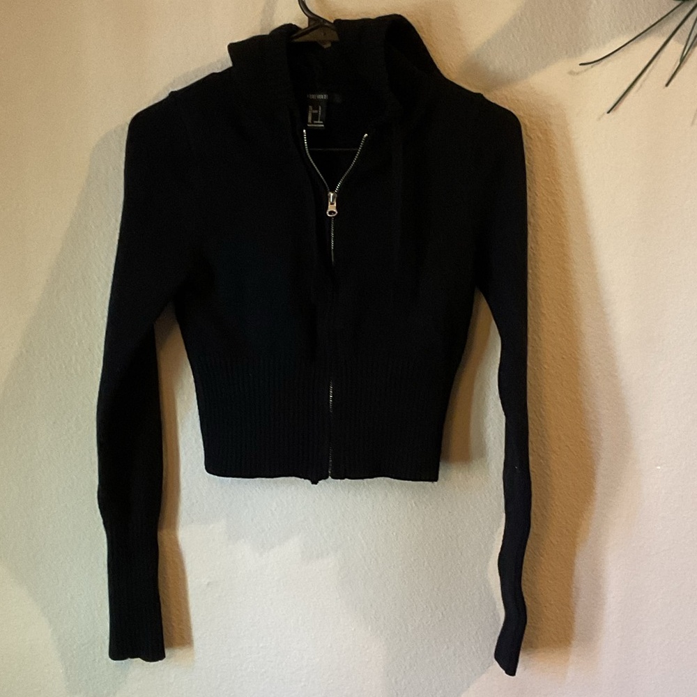Forever 21 Black Zip-Up Hoodie Sweater